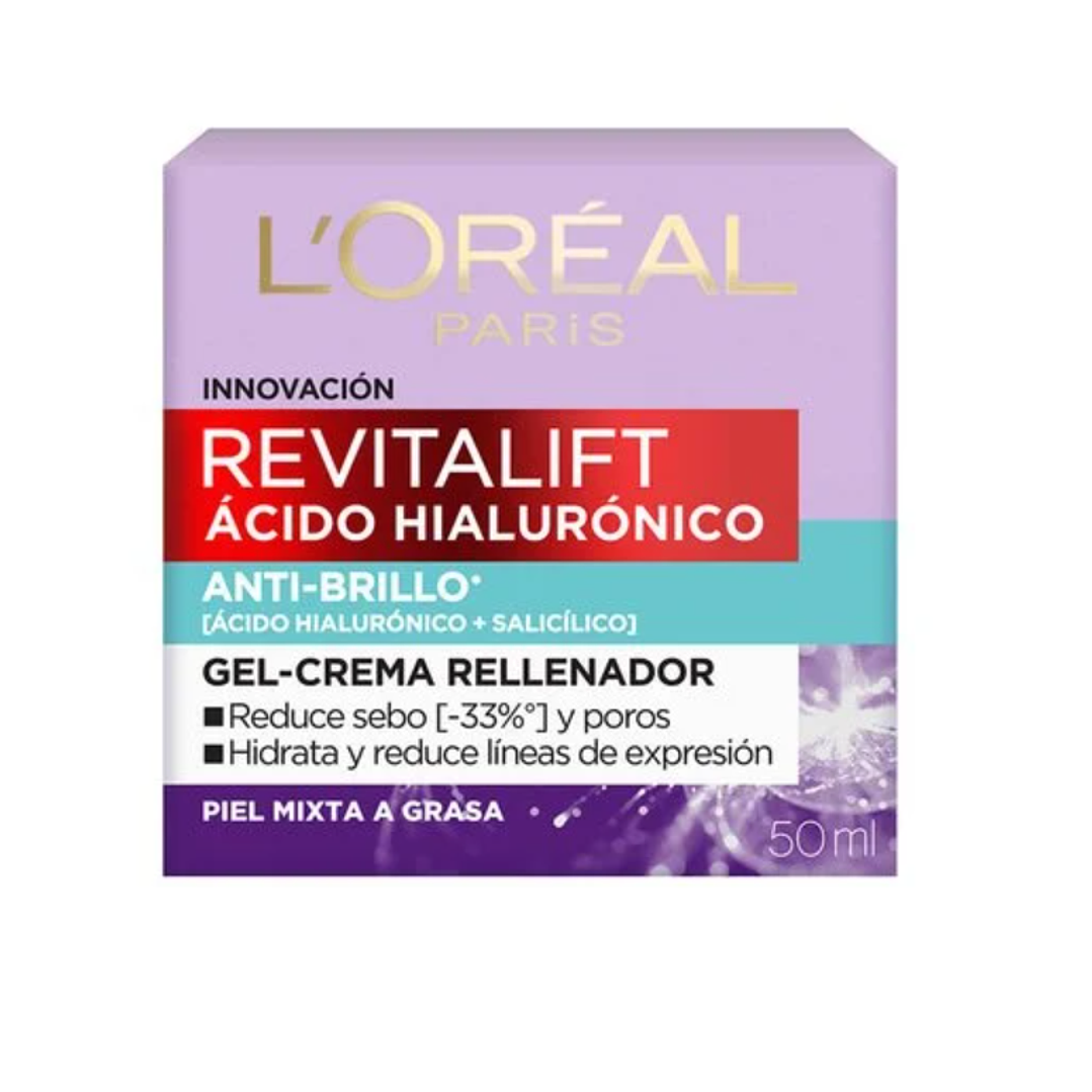 Revitalif Ácido hialurónico Gel-crema rellenador piel mixta a grasa 50 ml. L'oréal 1
