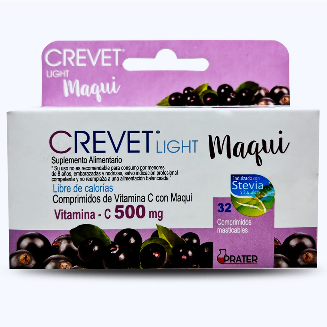 Crevet Light Vitamina C 500 mg + Maqui 32 Comprimidos masticables. 1
