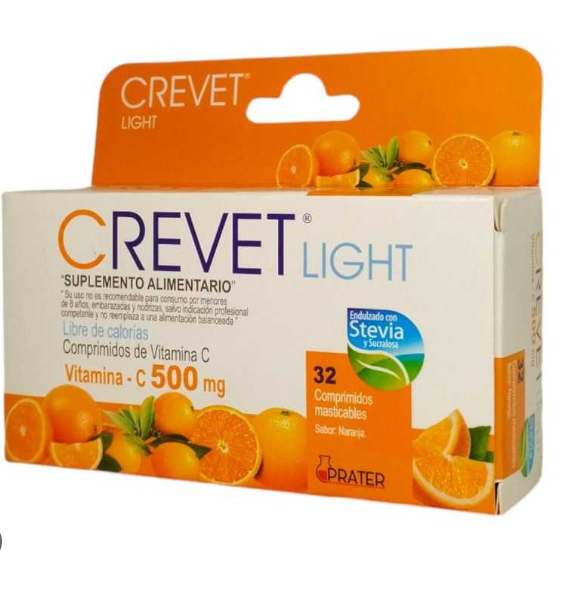 Crevet Ligth 500 mg 32 Comprimidos masticables sabor naranja.