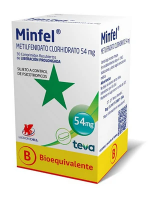 Minfel  (B) Metilfenidato 54 mg 30 Comprimidos. Medicamento controlado, venta presencial