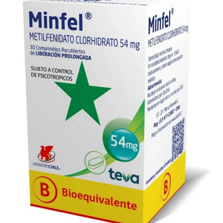 Minfel (B) Metilfenidato 54 mg 30 Comprimidos de liberación prolongada. Venta solo en local 1