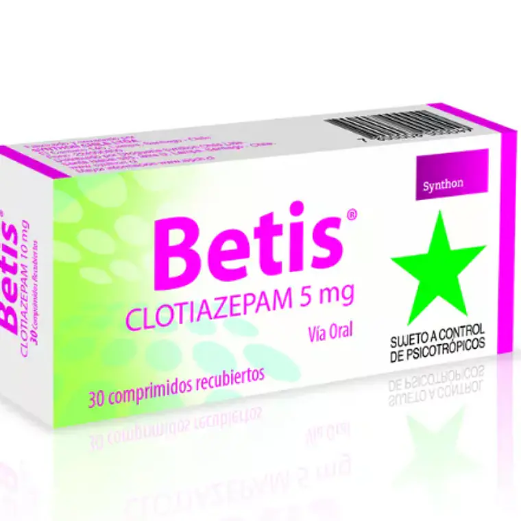 Betis Clotiazepam 5 mg 30 Comprimidos recubiertos. Medicamento controlado, venta presencial. 1