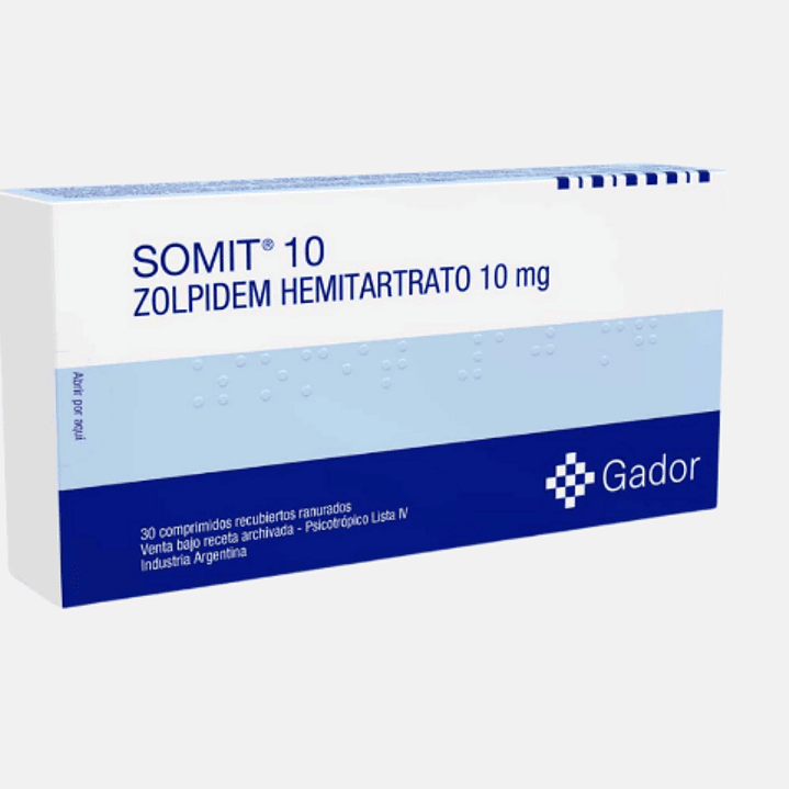 Somit 10 (B) Zolpidem 10 mg 30 Comprimidos. Medicamento controlado, venta solo en local. 1