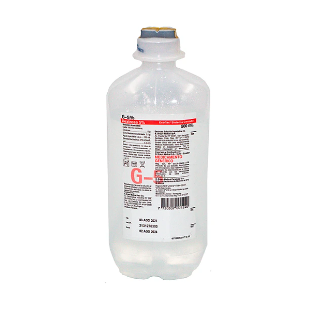 Glucosa Dextrosa 5 %  Solución inyectable 1000 ml. Braun  ( Precio unitario se vende por caja de 12 unidades) 1