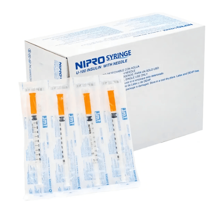 Jeringa Insulina 1 ml  29 g x 1/2 Plástico 100 Unidades. Nipro 1