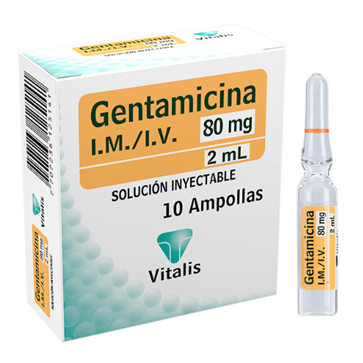 Gentamicina 80 mg Solución inyectable 10 Ampollas 2 ml. Vitalis 1