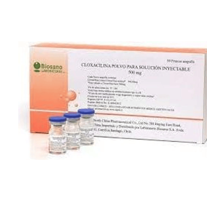 Cloxacilina 500 mg Polvo para solución inyectable 50 ampollas. Biosano  1