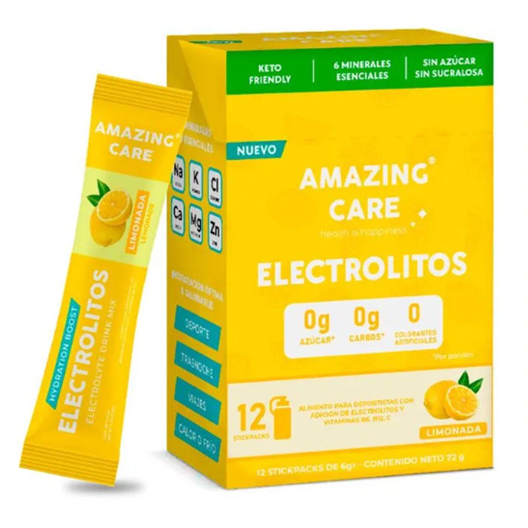 Amazing Care Electrolitros hidratantes 12 sticks sabor limonada. 1