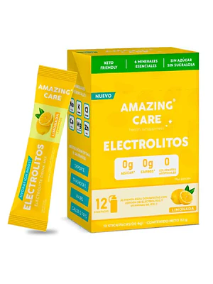 Amazing Care Electrolitros hidratantes 12 sticks sabor limonada.