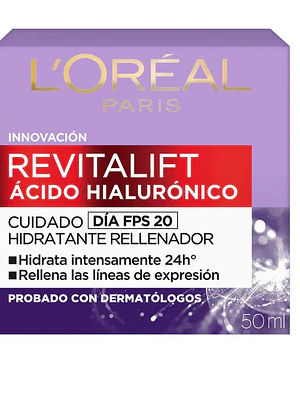 Ácido hialurónico Cuidado día FPS 20 hidratante rellenador 50 ml. L'oréal