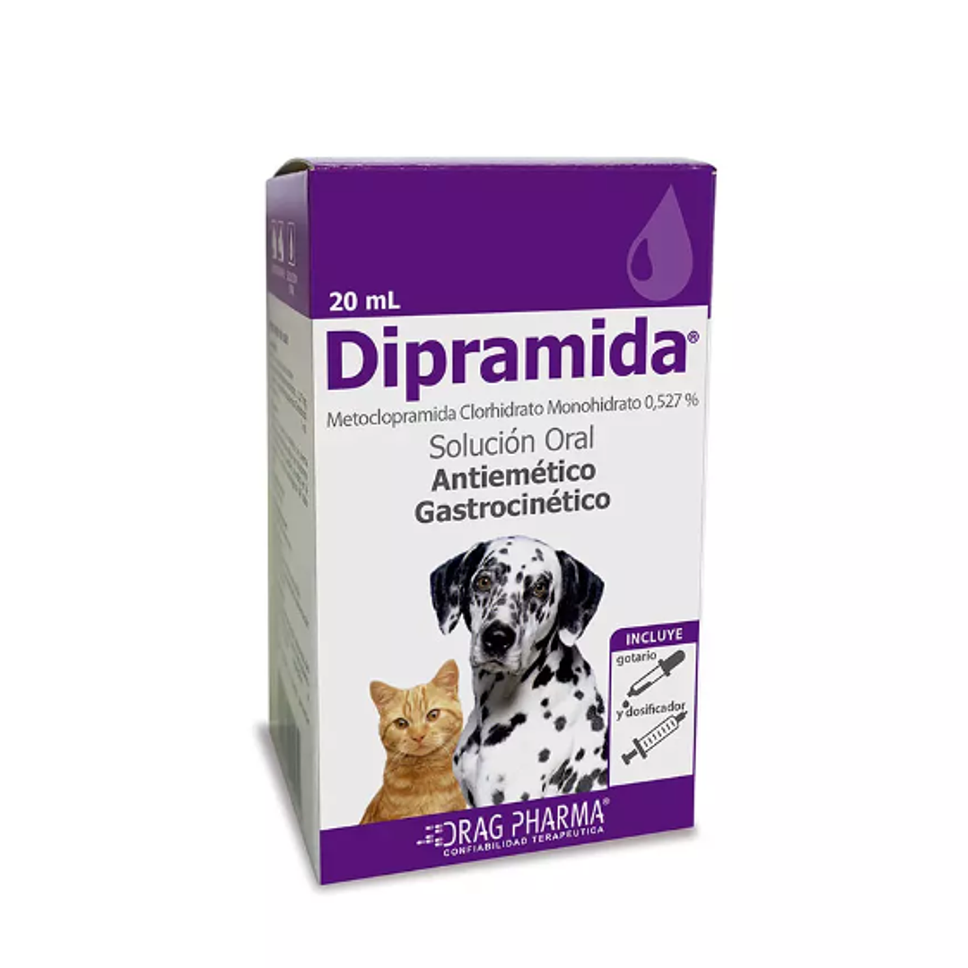 Dipramida Metoclopramida 5,27 mg / ml Solución oral 20 ml. Uso veterinario 1