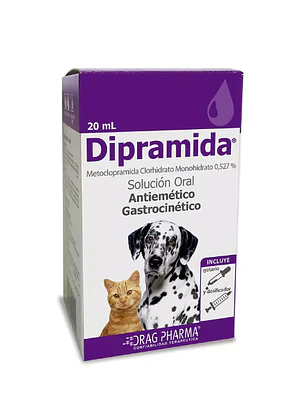 Dipramida Metoclopramida 5,27 mg / ml Solución oral 20 ml. Uso veterinario