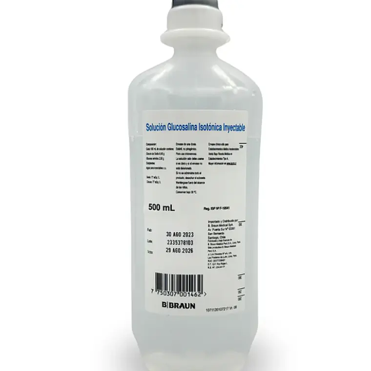 Solución Glucosalina Isotónica inyectable 500 ml Caja de 20 Unidades. Sanderson  1