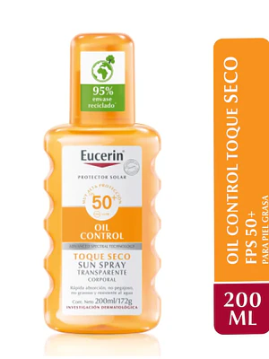 Eucerin Sun body Oil control FPS 50+ Toque seco spray transparente 200 ml.