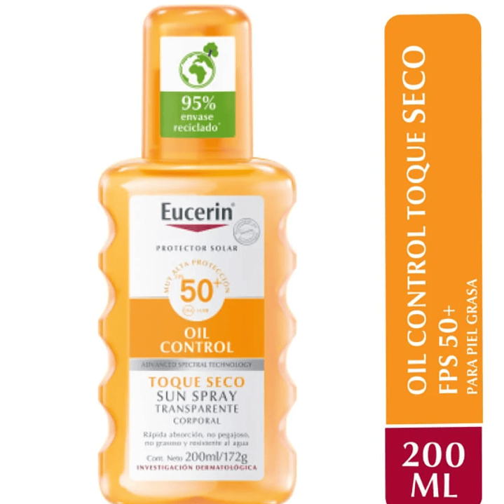 Eucerin Sun body Oil control FPS 50+ Toque seco spray transparente 200 ml. 1