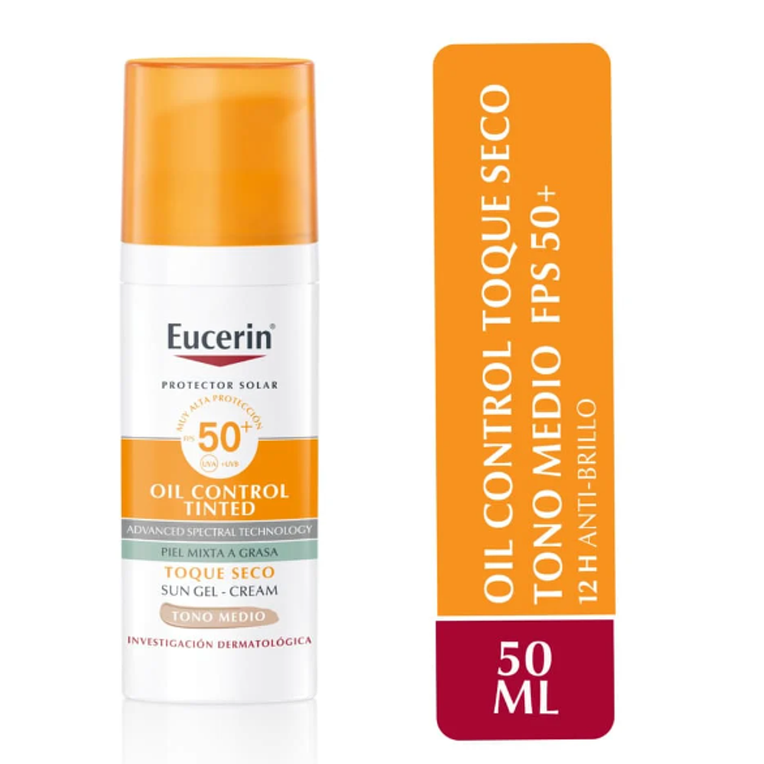Eucerin Protector solar FPS 50+ Oil control tinted toque seco color medio 50 ml. 1
