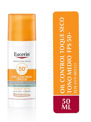 Eucerin Protector solar FPS 50+ Oil control tinted toque seco color medio 50 ml.