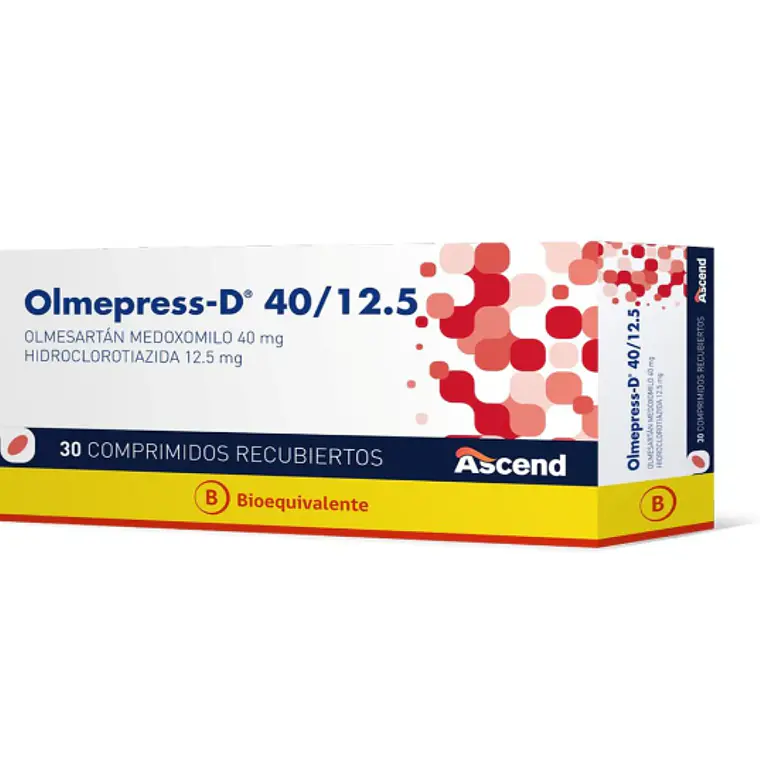 Olmepress D (B) Olmesartán, Hidroclorotiazida 40/12,5 mg 30 Comprimidos. 1