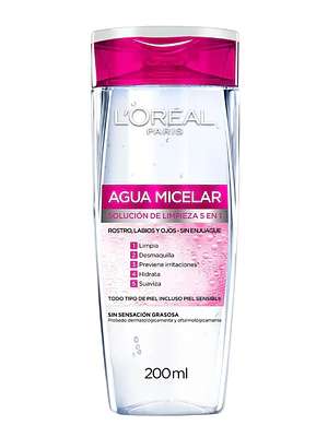 Agua Micelar Waterproof hidra-total 5, 200 ml. L'oréal.