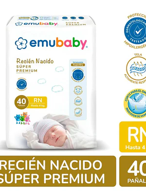 Emubaby Pañal Premiun Recién nacido 40 unidades.