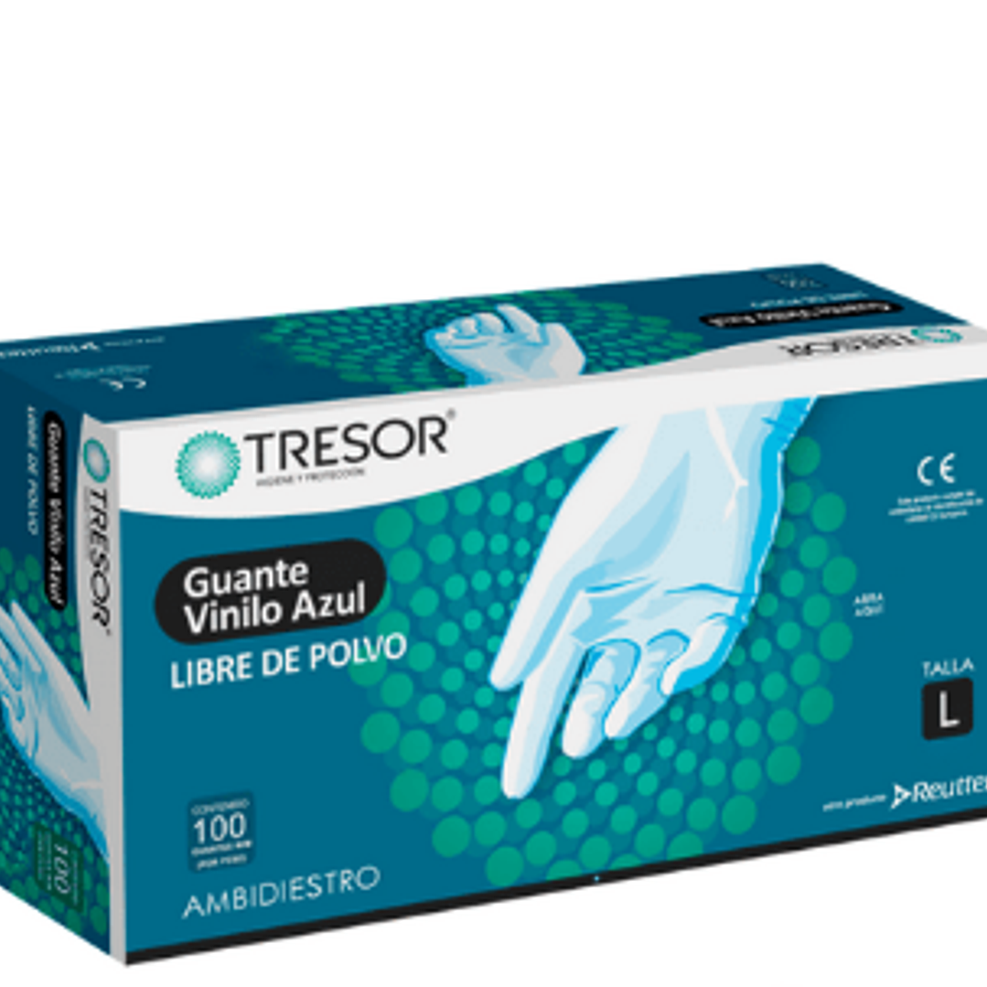 Guante examen Vinilo azul L 100 unidades. Tresor 1