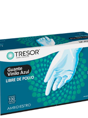 Guante examen Vinilo azul L 100 unidades. Tresor