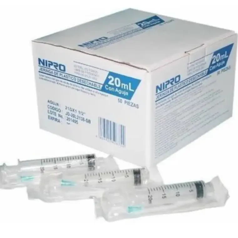Jeringa desechable con aguja 20 ml Nipro 21 G x 1 1/2