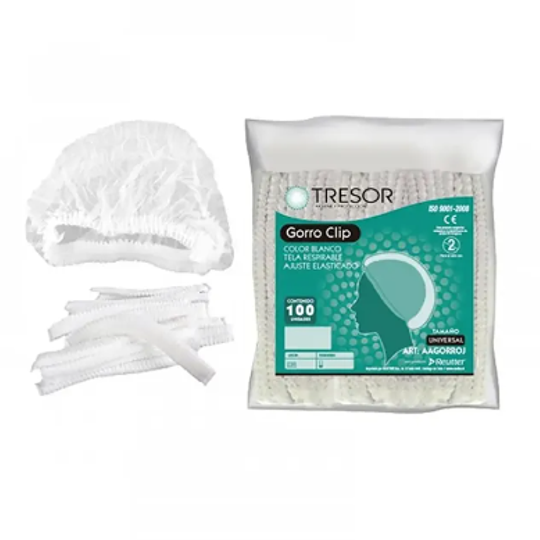 Gorro clip blanco desechable 100 unidades. 1