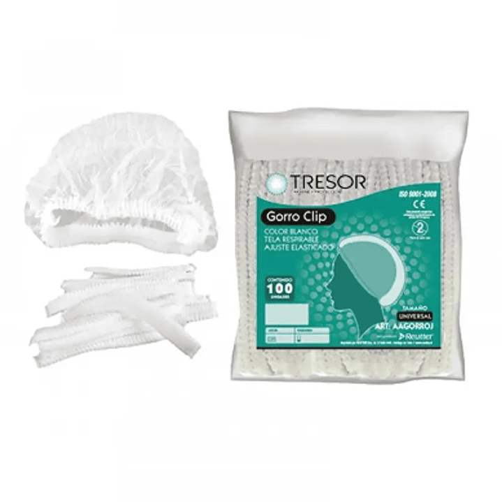 Gorro clip blanco desechable 100 unidades. 1
