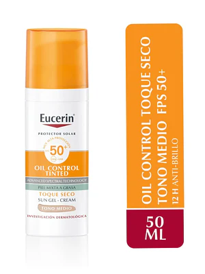 Eucerin Protector solar FPS 50+ Oil control tintes Toquye seco tono medio 50 ml.