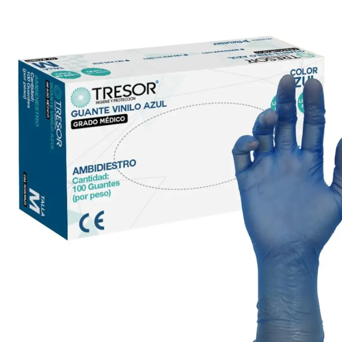 Guante examen vinilo azul Tamaño M 100 unidades. Tresor 1