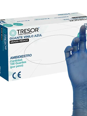 Guante examen vinilo azul Tamaño M 100 unidades. Tresor