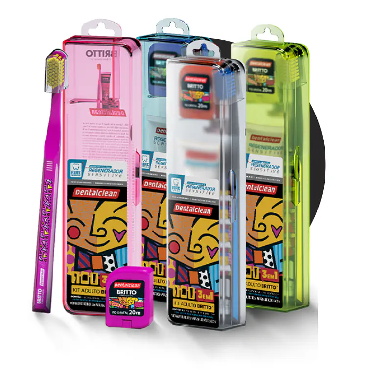 Dental Clean Kito Romero Britto, Cepillo dental, Gel y seda. 1