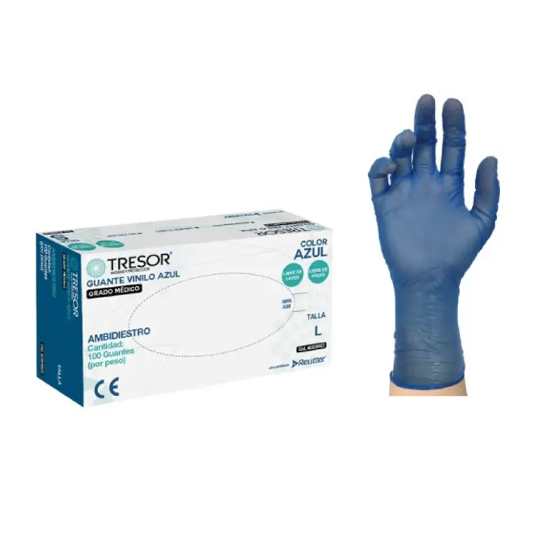 Guante examen vinilo azul Talla S. Tresor 1