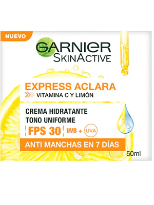 Garnier Skin active Express aclara crema hidratante FPS30+ 50 ml.