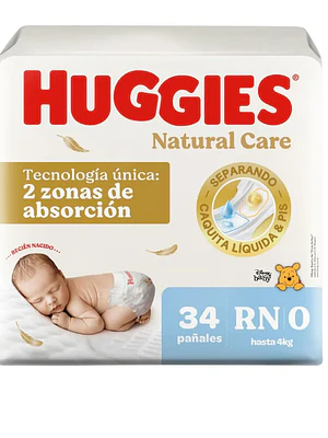 Pañal Huggies Natural Care Recién nacido 34 Unidades.