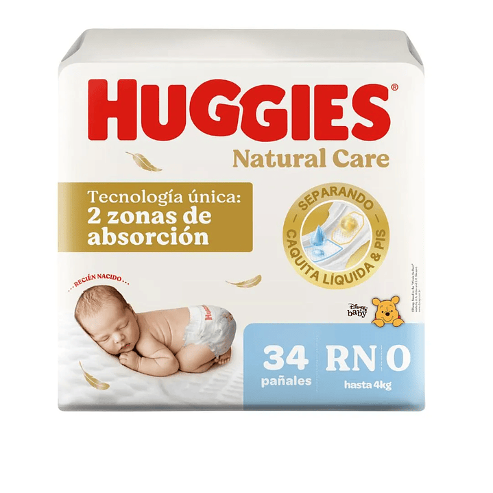 Pañal Huggies Natural Care Recién nacido 34 Unidades. 1