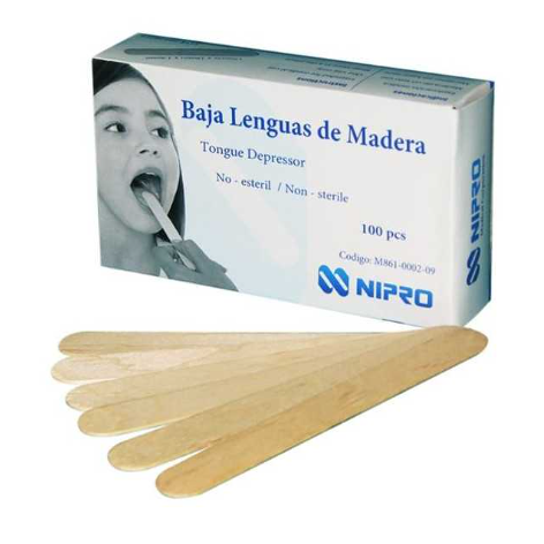 Baja Lenguas de madera Tongue depresor 100 Unidades. Nipro 1