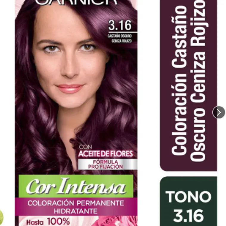 Tinte para el cabello Garnier Cor Intens 3.16 Castaño oscuro ceniza rojizo. 1