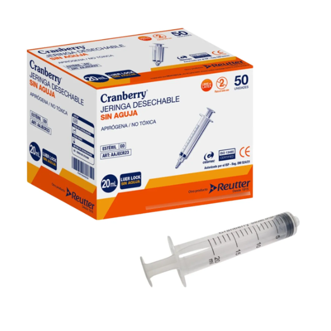 Cranberry Jeringa desechable sin aguja 20 ml Lock 50 Unidades. 1