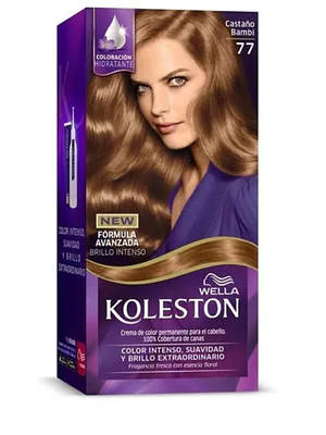 Tinte para el cabello Koleston New 77 Castaño Bambi+ activador.