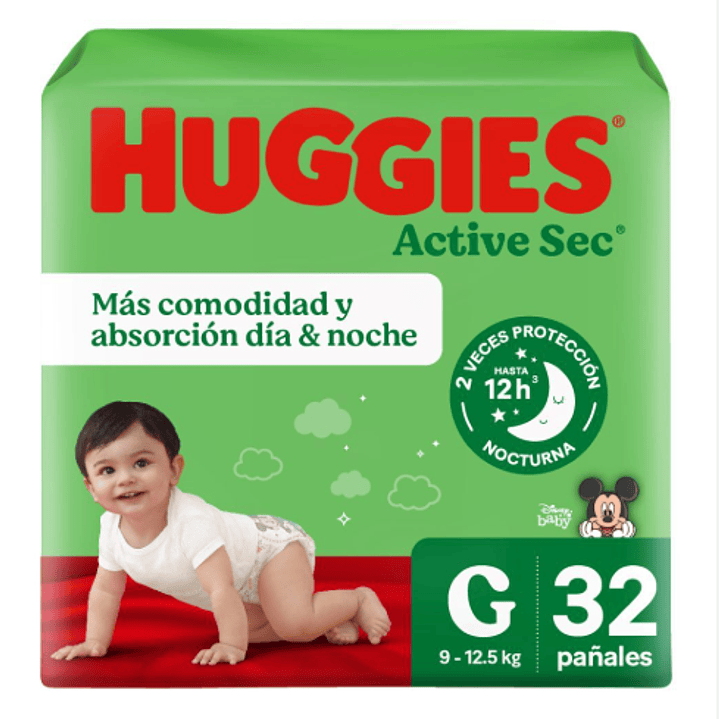 Pañal Huggies Active sec G 32 Unidades. 1