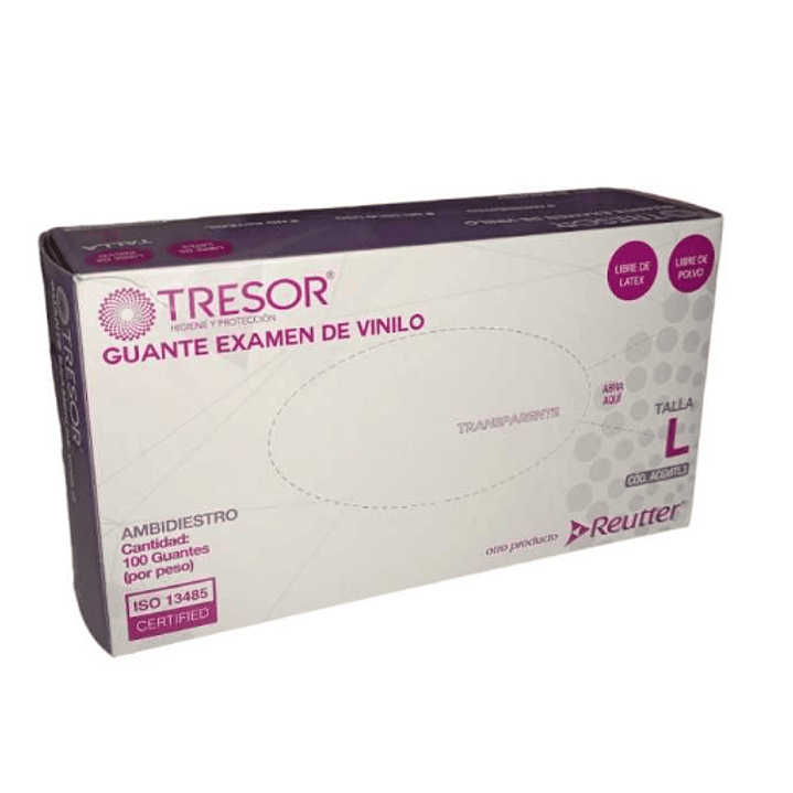 Guante de examen vinilo L 100 Unidades. Tresor 1