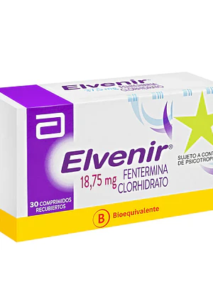 Elvenir (B) Fentermina 18,75 mg 30 Comprimidos. Medicamento controlado, venta presencial.