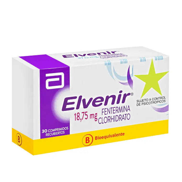 Elvenir (B) Fentermina 18,75 mg 30 Comprimidos. Medicamento controlado, venta presencial. 1