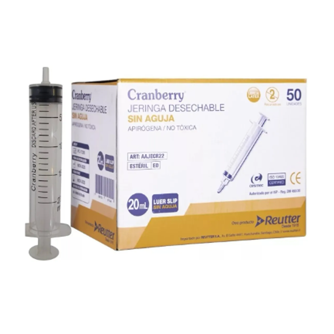 Jeringa 20 cc Luer Slip sin aguja Cranberry 50 Unidades. 1