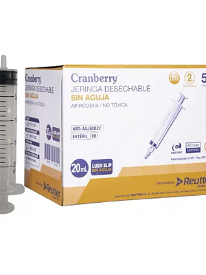 Jeringa 20 cc Luer Slip sin aguja Cranberry 50 Unidades.