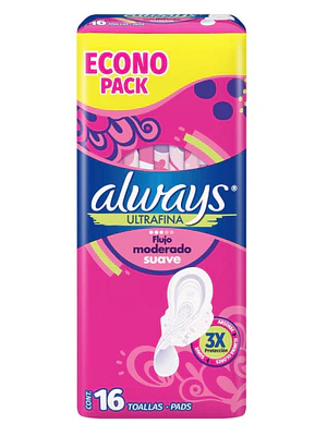 Always Toalla higiénica Ultrafina Flujo moderado suave 16 Unidades.