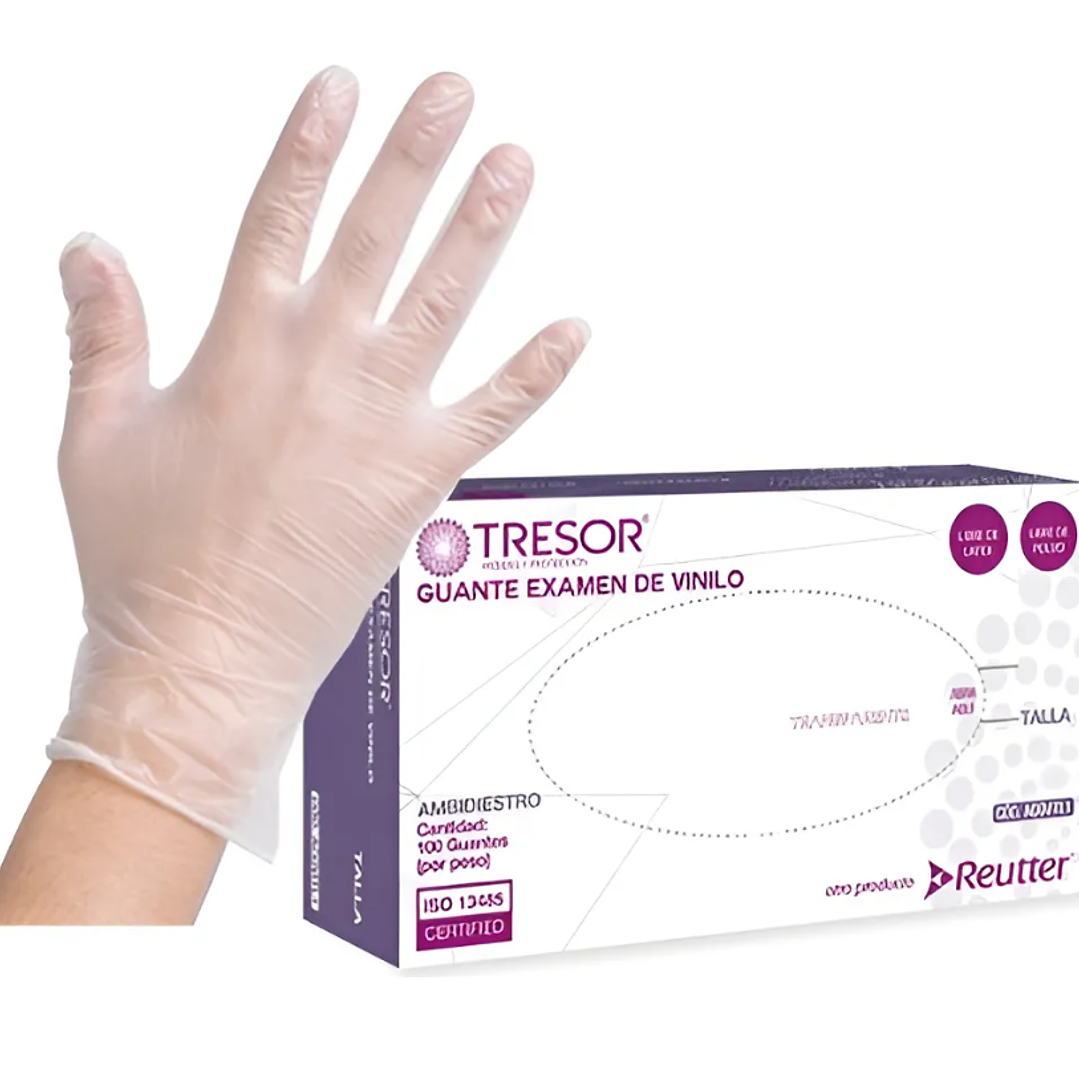 Guante de examen Vinilo L/P Talla M 100 Unidades. Tresor 1