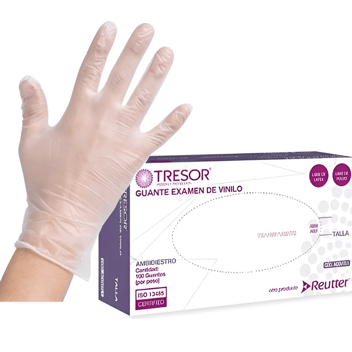 Guante de examen Vinilo L/P Talla M 100 Unidades. Tresor 1